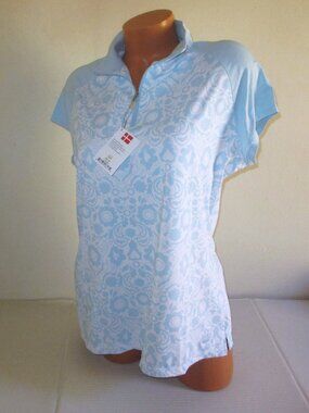 Kastel Denmark Quarter Zip Short Sleeve Sun Shirt SIZE XL Blue White Floral $89